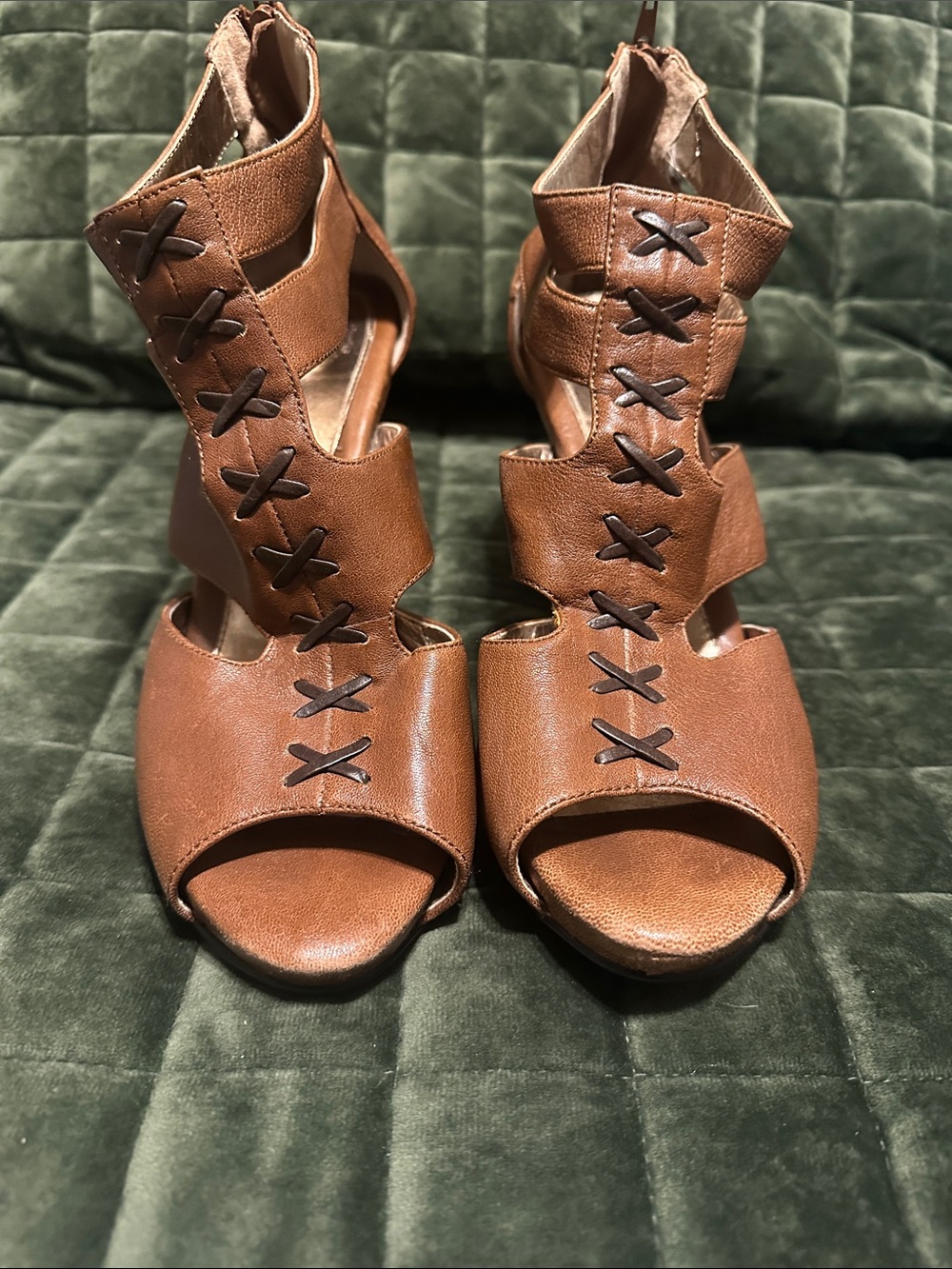 Sofft Brown Leather-Look Strappy Cutout Heeled Sandals